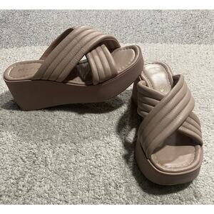 Mariella Criss Cross Slide Platform Sandals Womens 8.5 Puffy Leather Italy Pink